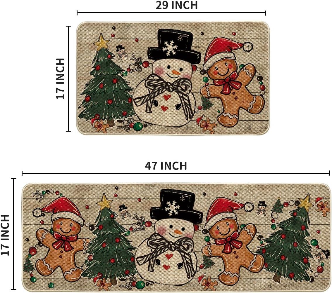 imageArtoid Mode Xmas Tree Gingerbread Man Snowman Christmas Kitchen Mats Set of 2 Winter LowProfile Home Decor Kitchen Rugs for Floor  17x29 and 17x47 Inch