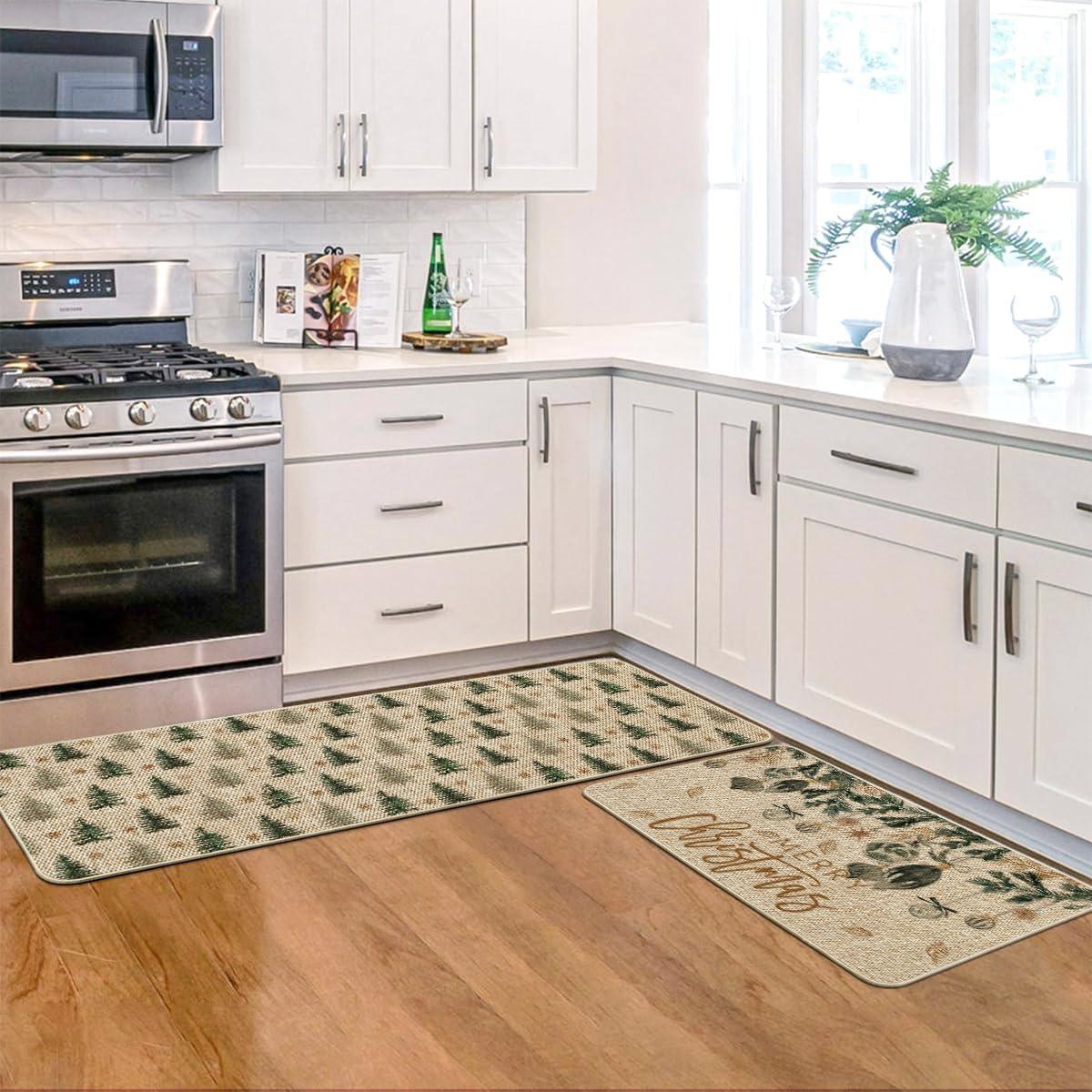 imageArtoid Mode Xmas Tree Ornament Merry Christmas Kitchen Mats Set of 2 Winter LowProfile Home Decor Kitchen Rugs for Floor  17x29 and 17x47 Inch