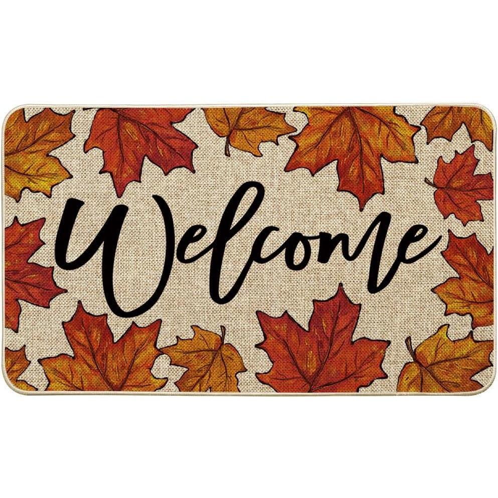 imageArtoid Mode Maple Leaves Welcome Fall Doormat Autumn Home Decor LowProfile Switch Rug Door Mat for Indoor Outdoor 17x29 InchBeige