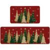 Artoid Mode Black Snowflakes Xmas Trees Christmas Kitchen Mats Set of 2, Winter Low-Profile Home Decor Kitchen Rugs for Floor – 17×29 and 17×47 Inch(Red)