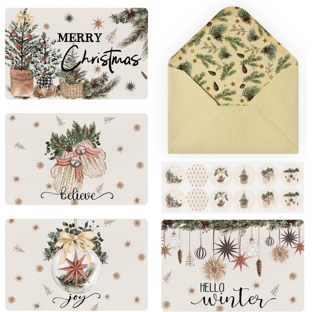 imageArtoid Mode 36 Pack Merry Christmas Thank You Cards Gloves Basket Xmas Tree Greeting Cards Gift With Envelope Sticker Blank Note Cards for Birthday Wedding Baby Shower Bridal Shower 4 x 6 Inch