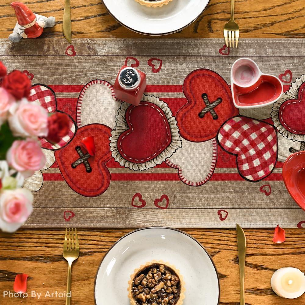 imageArtoid Mode HeartShaped Buttons Valentines Table Runner Seasonal Kitchen Dining Table Decoration for Indoor Home Party 13x72 InchWood
