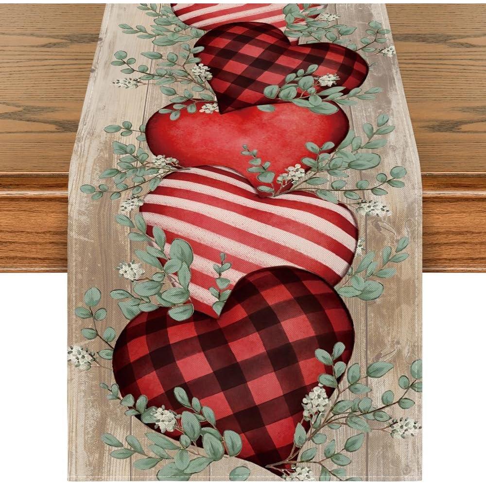 imageArtoid Mode Eucalyptus Hearts Valentines Day Table Runner Holiday Kitchen Dining Table Decoration for Home Party Indoor 13x72 InchWood