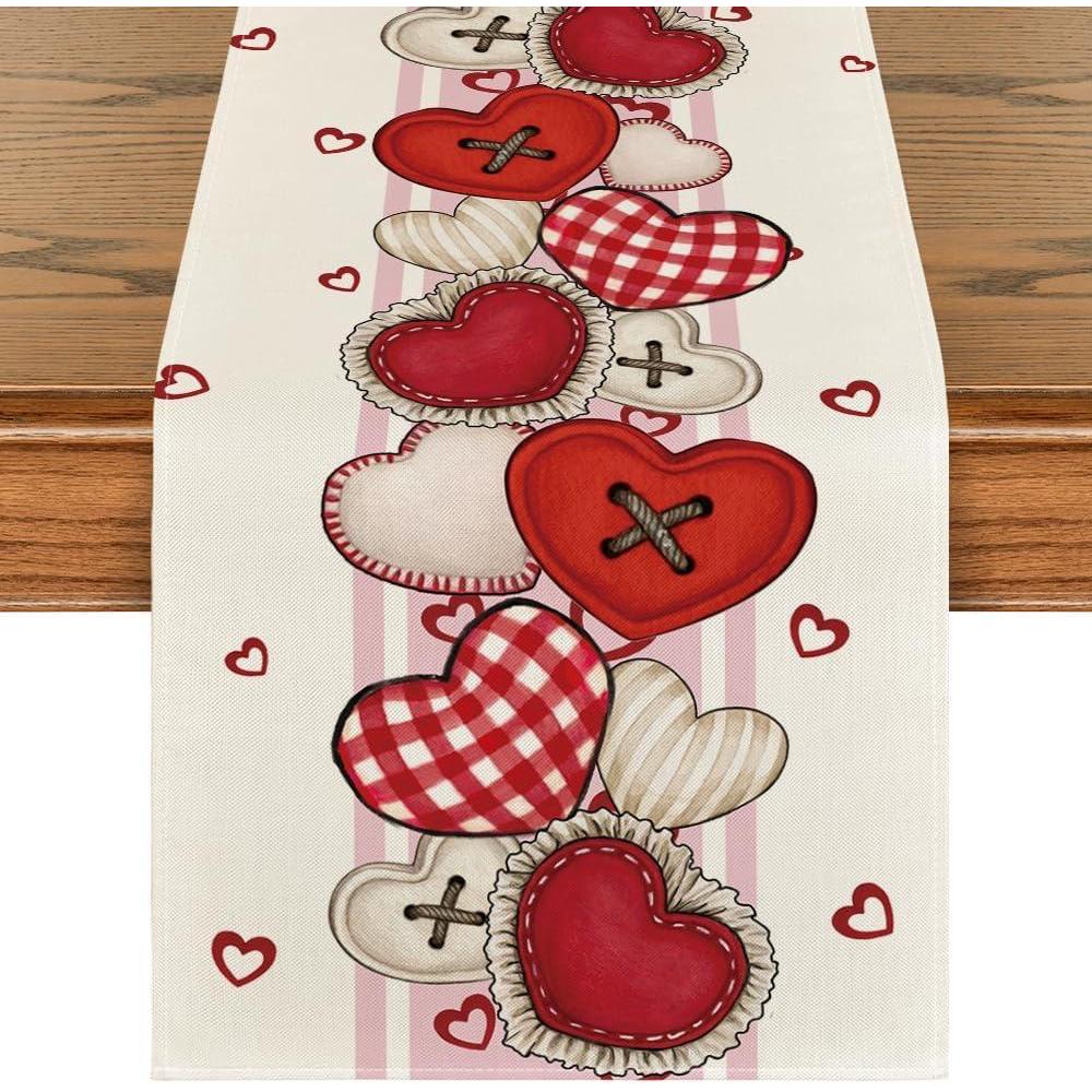 imageArtoid Mode HeartShaped Buttons Valentines Table Runner Seasonal Kitchen Dining Table Decoration for Indoor Home Party 13x72 InchPink