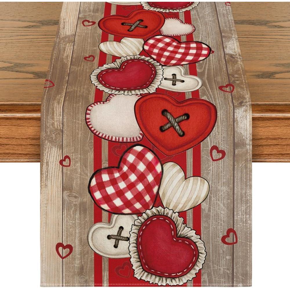 imageArtoid Mode HeartShaped Buttons Valentines Table Runner Seasonal Kitchen Dining Table Decoration for Indoor Home Party 13x72 InchWood
