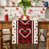 Artoid Mode Buffalo Plaid Love Hearts Valentine’s Day Table Runner, Seasonal Kitchen Dining Table Decoration for Indoor Home Party 13×72 Inch(Red)