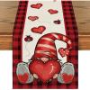 Artoid Mode Buffalo Plaid Gnome Valentine’s Day Table Runner, Holiday Kitchen Dining Table Decoration for Home Party Indoor 13×72 Inch(Red / Black)