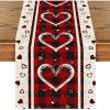 Artoid Mode Buffalo Plaid Love Hearts Valentine’s Day Table Runner, Seasonal Kitchen Dining Table Decoration for Indoor Home Party 13×72 Inch(Red)