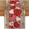 Artoid Mode Heart-Shaped Buttons Valentine’s Table Runner, Seasonal Kitchen Dining Table Decoration for Indoor Home Party 13×72 Inch(Wood)