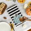 Artoid Mode Blue Polka Dot Stripes Hello Pumpkin Fall Kitchen Towels Dish Towels, 18×26 Inch Decoration Hand Towels Set of 2(Blue)