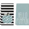 Artoid Mode Blue Polka Dot Stripes Hello Pumpkin Fall Kitchen Towels Dish Towels, 18×26 Inch Decoration Hand Towels Set of 2(Blue)