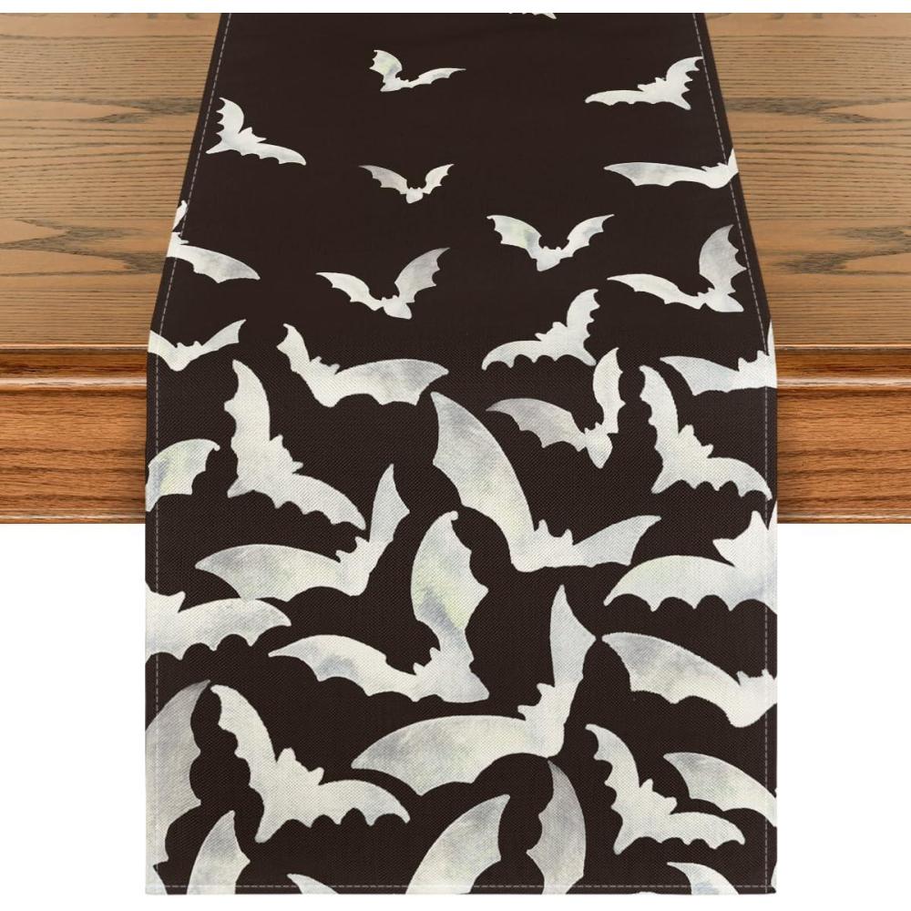 imageArtoid Mode Silhouette Black Bats Halloween Table Runner Fall Kitchen Dining Table Decoration for Home Party Decor 13x108 InchBlackGrey