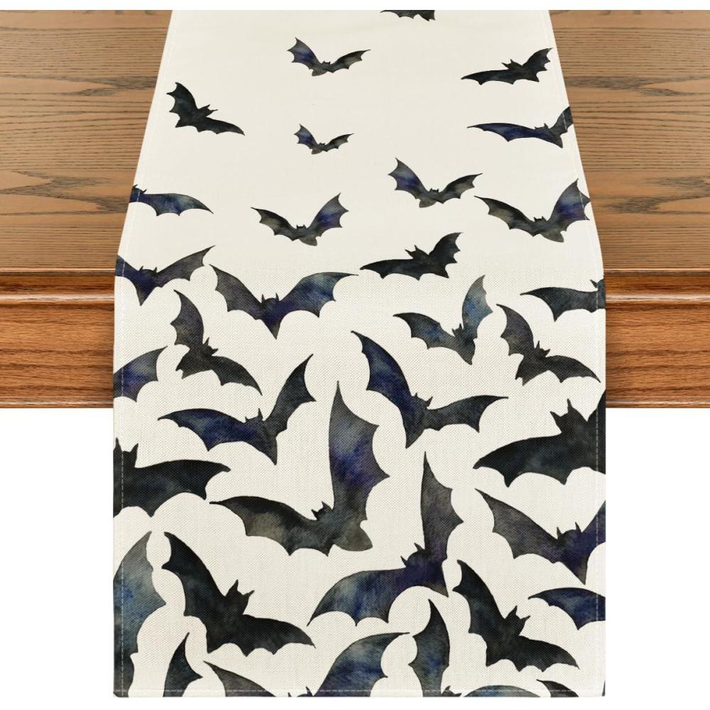imageArtoid Mode Silhouette Black Bats Halloween Table Runner Fall Kitchen Dining Table Decoration for Home Party Decor 13x108 InchBlackWhite