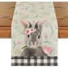 Artoid Mode Bunny Rabbit Tulip Flowers Easter Table Runner, Seasonal Spring Kitchen Dining Table Decoration for Home Party Decor 13×72 Inch(Grey)