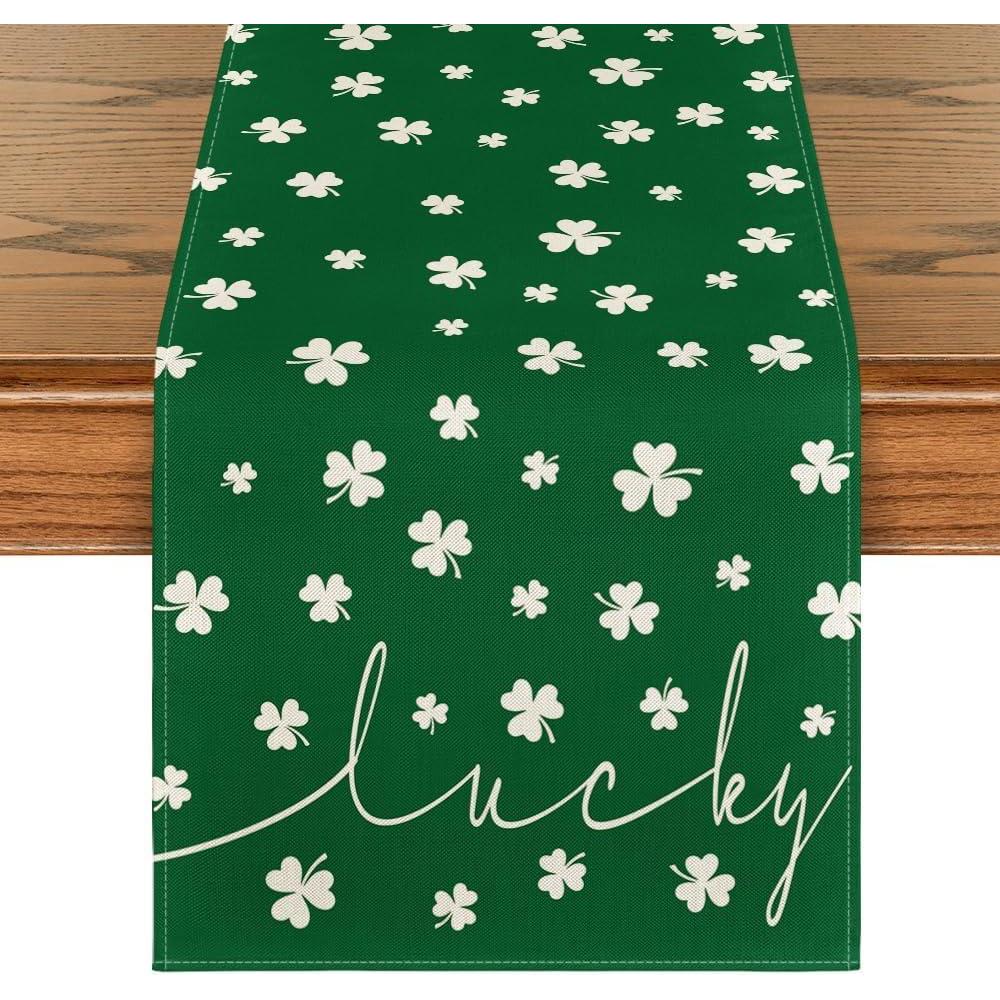 imageArtoid Mode Green Lucky Shamrock St Patricks Day Table Runner Seasonal Spring Holiday Kitchen Dining Table Decoration for Indoor Outdoor Home Party Decor 13 x 72 InchGreen