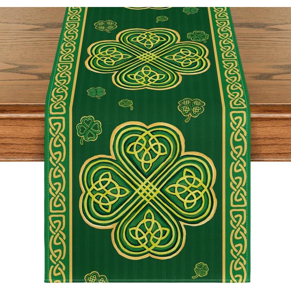 imageArtoid Mode Green Stripes Shamrocks StPatricks Day Table Runner Seasonal Spring Kitchen Dining Table Runner for Home Party Decor 13x72 InchGreen