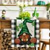 Artoid Mode Buffalo Plaid Shamrock Gnome St. Patrick’s Day Table Runner, Seasonal Spring Holiday Kitchen Dining Table Decoration for Indoor Outdoor Home Party Decor 13 x 72 Inch(Black/White)