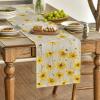 Artoid Mode Yellow Flowers Daisy Bees Summer Table Runner, Seasonal Easter Fall Holiday Kitchen Dining Table Decoration for Home Party Indoor 13×72 Inch(Wood)