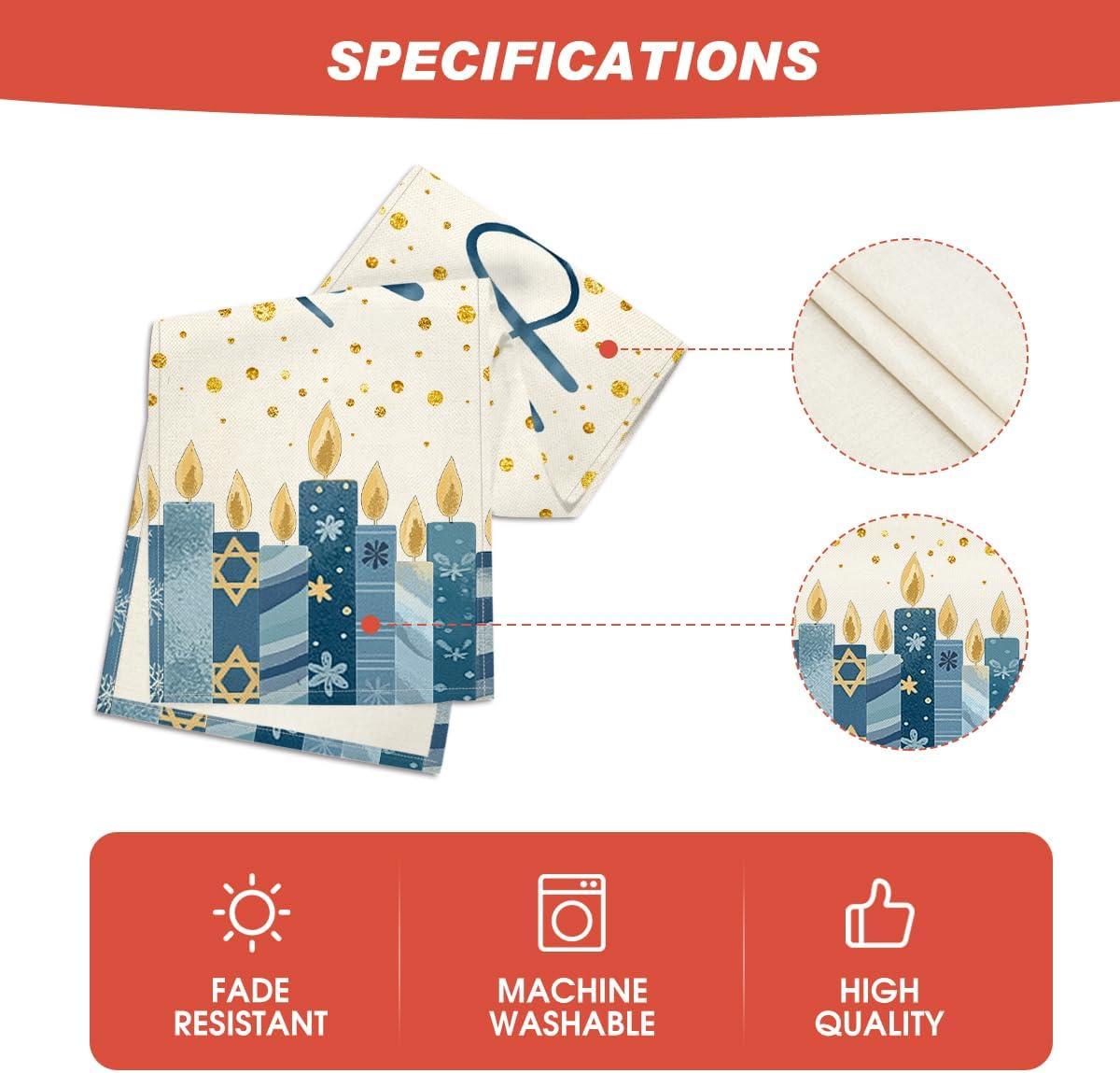 imageArtoid Mode Polka Dot Watercolor Candles Hanukkah Table Runner Chanukah Kitchen Dining Table Decoration for Outdoor Home Party 13x72 Inch