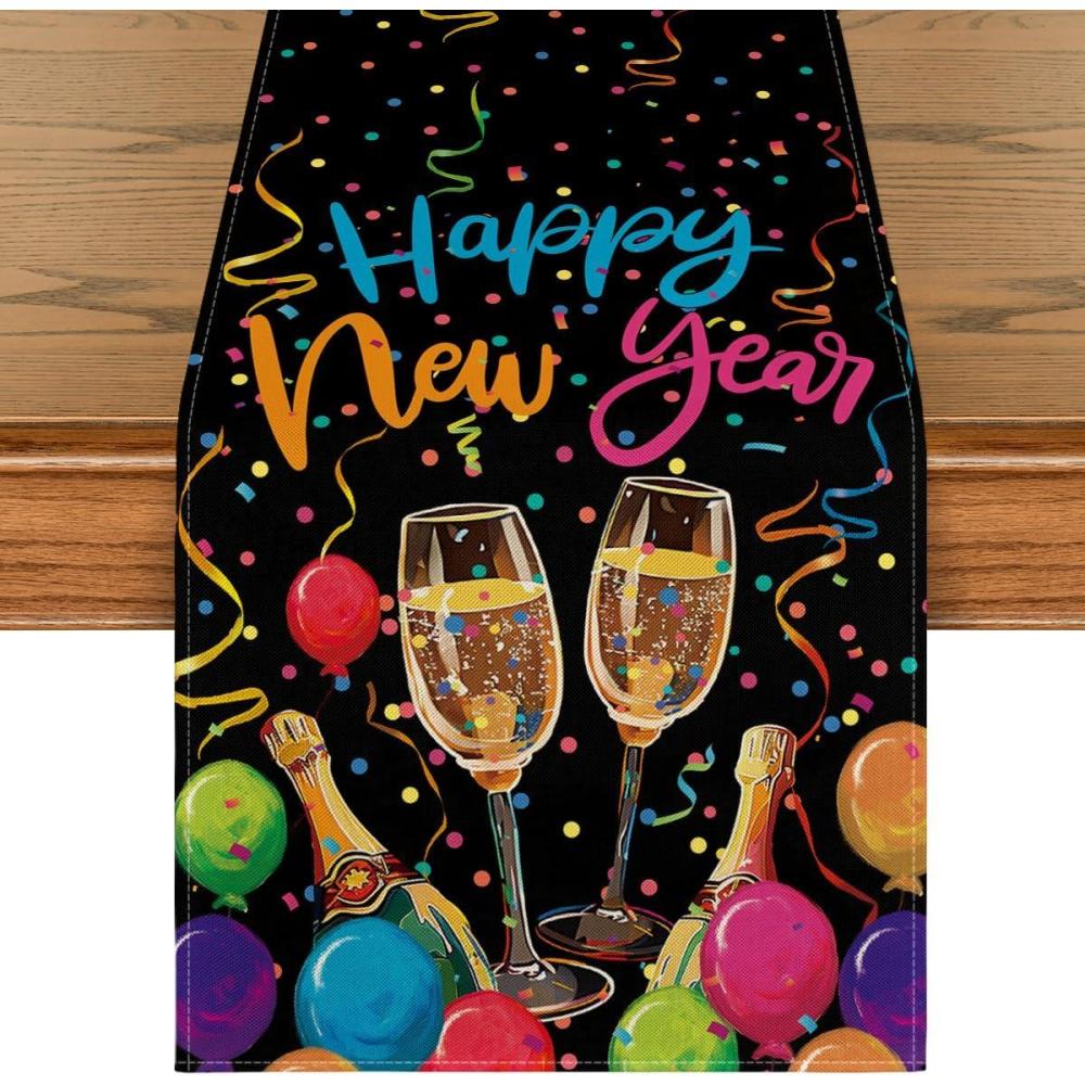 imageArtoid Mode Cheers Balloon Streamers 2026 Happy New Year Table Runner Festival Kitchen Dining Table Decoration for Home Party Decor 13x72 Inch