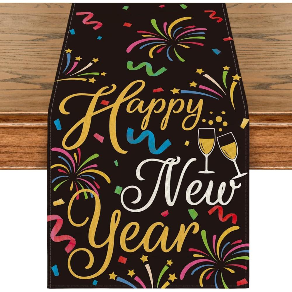 imageArtoid Mode Cheers Firework Ribbon 2025 Happy New Year Table Runner Festival Kitchen Dining Table Decoration for Home Party Decor 13x72 Inch
