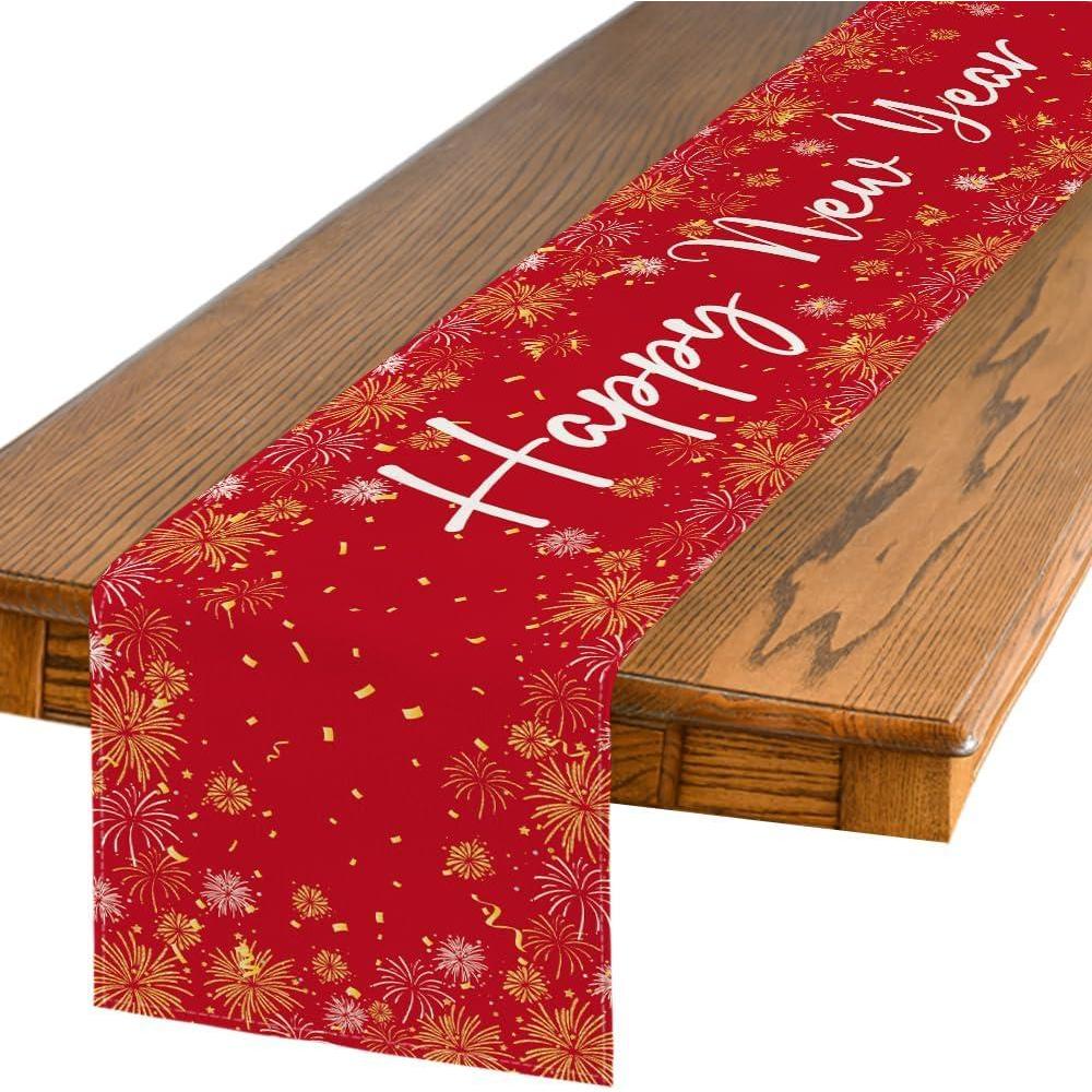 imageArtoid Mode Red Fireworks Happy Chinese New Year Table Runner 2025 Spring Festival Kitchen Dining Table Decoration for Home Party Decor 13x72 InchRed