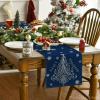 Artoid Mode Blue Pine Trees Snowflakes Happy Hanukkah Table Runner, Chanukah Kitchen Dining Table Decoration for Home Party Decor 13×72 Inch
