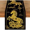 Artoid Mode Black Golden Chinese Zodiac Horse 2026 Happy Lunar New Year Table Runner, Spring Festival Winter Kitchen Dining Table Decoration for Home Party 13×72 Inch(Black)
