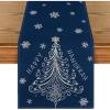 Artoid Mode Blue Pine Trees Snowflakes Happy Hanukkah Table Runner, Chanukah Kitchen Dining Table Decoration for Home Party Decor 13×72 Inch