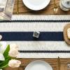 Artoid Mode Dark Blue Farmhouse Woven Rustic Table Runner, Seasonal Holiday Hollow Kitchen Dining Table Decoration for Home Party Decor 12×72 Inch(Dark Blue)