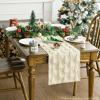 Artoid Mode Christmas Trees Green Soft Plush Faux Fur Jacquard Christmas Table Runner, Holiday Kitchen Dining Table Decoration for Home Party Decor 13×72 Inch(Beige)