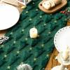 Artoid Mode Christmas Trees Green Soft Plush Faux Fur Jacquard Christmas Table Runner, Holiday Kitchen Dining Table Decoration for Home Party Decor 13×72 Inch(Green Gold)