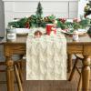 Artoid Mode Christmas Trees Green Soft Plush Faux Fur Jacquard Christmas Table Runner, Holiday Kitchen Dining Table Decoration for Home Party Decor 13×72 Inch(Beige)