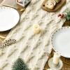 Artoid Mode Christmas Trees Green Soft Plush Faux Fur Jacquard Christmas Table Runner, Holiday Kitchen Dining Table Decoration for Home Party Decor 13×72 Inch(Beige)