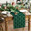 Artoid Mode Christmas Trees Green Soft Plush Faux Fur Jacquard Christmas Table Runner, Holiday Kitchen Dining Table Decoration for Home Party Decor 13×72 Inch(Green Gold)