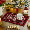 Artoid Mode Christmas Believe Buffalo Check Plaid Placemat for Dining Table, 12 x 18 Inch Winter Holiday Rustic Washable Table Mat Set of 4(Red/Black)