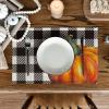 Artoid Mode Hello Fall Pumpkin Maple Leaves Buffalo Plaid Placemats for Dining Table, 12 x 18 Inch Seasonal Harvest Holiday Rustic Vintage Thanksgiving Washable Table Mats Set of 4(Black)