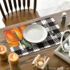 Artoid Mode Hello Fall Pumpkin Maple Leaves Buffalo Plaid Placemats for Dining Table, 12 x 18 Inch Seasonal Harvest Holiday Rustic Vintage Thanksgiving Washable Table Mats Set of 4(Black)