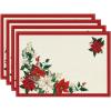 Artoid Mode Beige Leaves Poinsettia Round Placemats Set of 4, 14 Inch Christmas Round Table Mats for Dining Decoration(Red/Beige)
