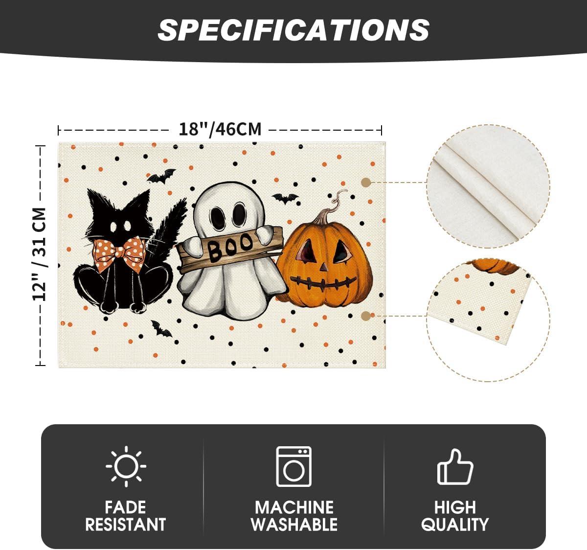 imageArtoid Mode Ghost Cat Halloween Round Placemats Set of 6 14 Inch Table Mats for Party Kitchen DiningBeige