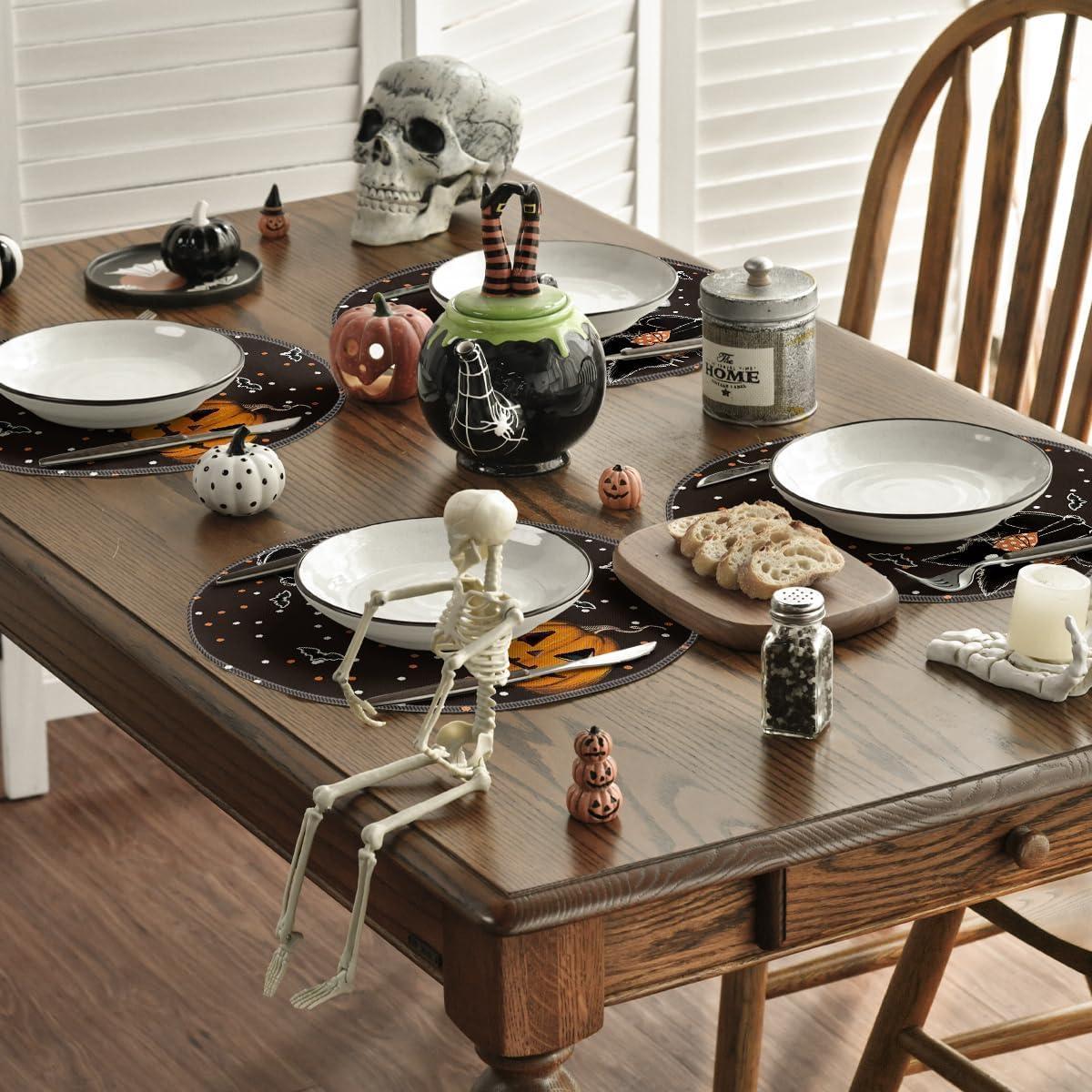 imageArtoid Mode Ghost Cat Halloween Round Placemats Set of 6 14 Inch Table Mats for Party Kitchen DiningBlack