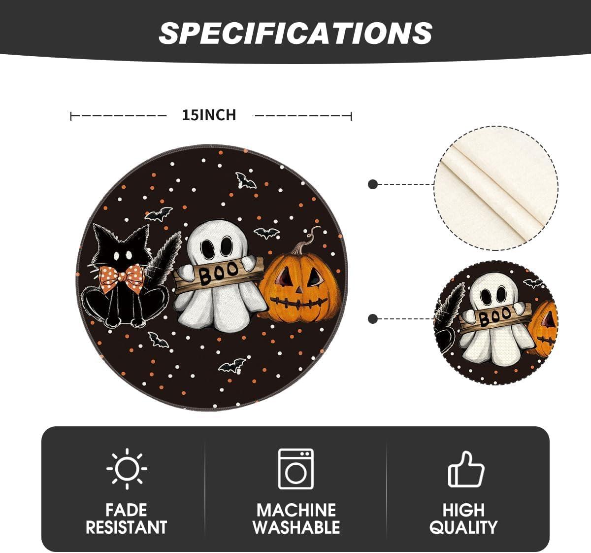 imageArtoid Mode Ghost Cat Halloween Round Placemats Set of 6 14 Inch Table Mats for Party Kitchen DiningBlack