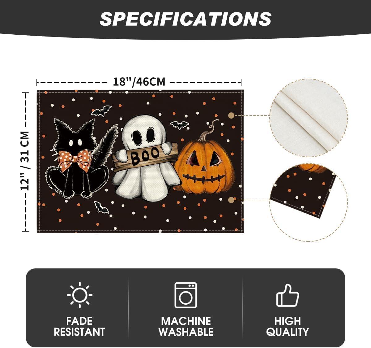 imageArtoid Mode Ghost Cat Halloween Round Placemats Set of 6 14 Inch Table Mats for Party Kitchen DiningBlack