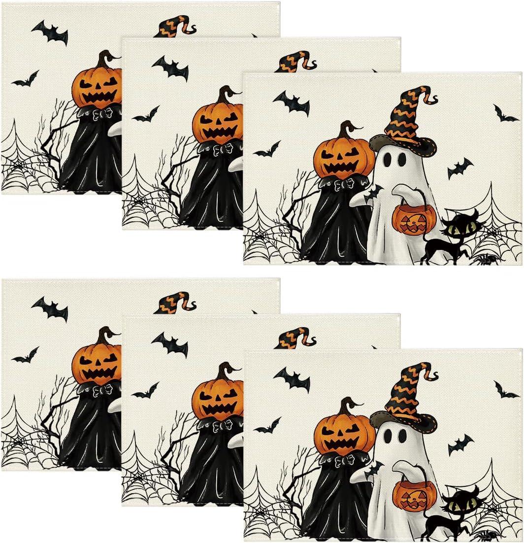 imageArtoid Mode Ghost Halloween Placemats Set of 4 12x18 Inch I Hope You Brought Boos Table Mats for Party Kitchen Dining DecorationBlackBeige