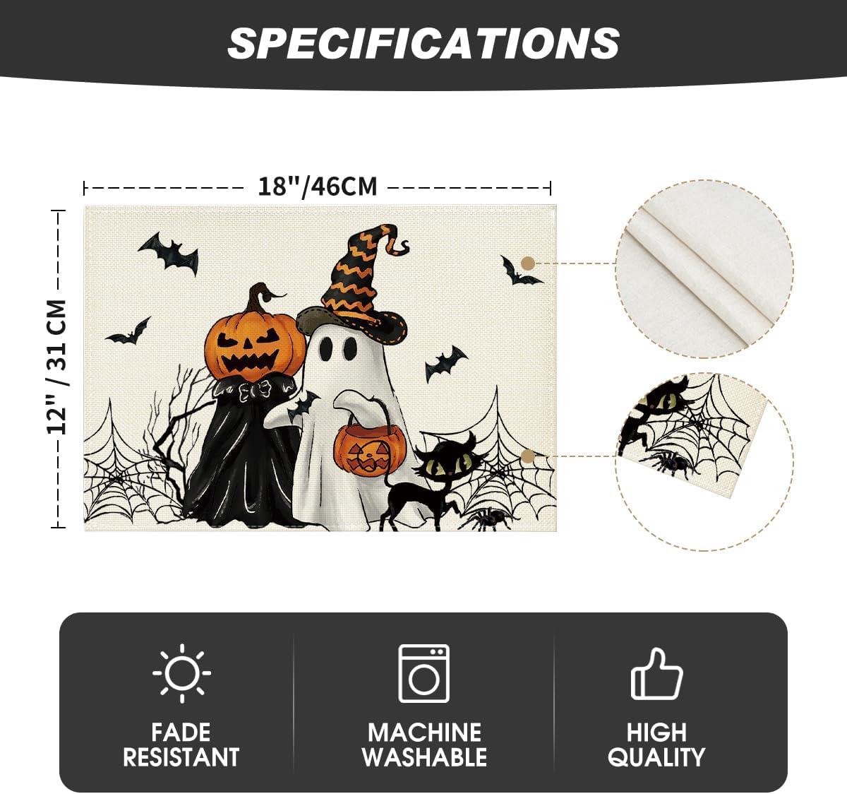 imageArtoid Mode Ghost Halloween Placemats Set of 4 12x18 Inch I Hope You Brought Boos Table Mats for Party Kitchen Dining DecorationBlackBeige