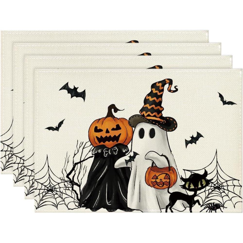 imageArtoid Mode Ghost Halloween Placemats Set of 4 12x18 Inch I Hope You Brought Boos Table Mats for Party Kitchen Dining DecorationBlackBeige