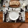 Artoid Mode Black White Spooky Haunted House Tree Ghost Witch Halloween Placemats Set of 4, 12×18 Inch Seasonal Fall Holiday Table Mats for Party Kitchen Dining Decoration(Beige)