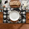 Artoid Mode Buffalo Plaid Gnome Pumpkin Bats Halloween Placemats Set of 4, 12×18 Inch Seasonal Table Mats for Party Kitchen Dining Decoration(Black/Beige)