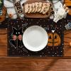 Artoid Mode Ghost Cat Halloween Round Placemats Set of 6, 14 Inch Table Mats for Party Kitchen Dining(Black)