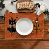 Artoid Mode Ghost Cat Halloween Round Placemats Set of 6, 14 Inch Table Mats for Party Kitchen Dining(Orange)